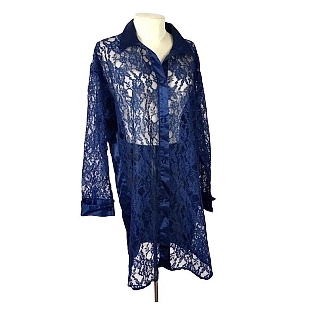 Victoria's‎ Secret gold label Pajamas sleep blue lace size Small silky